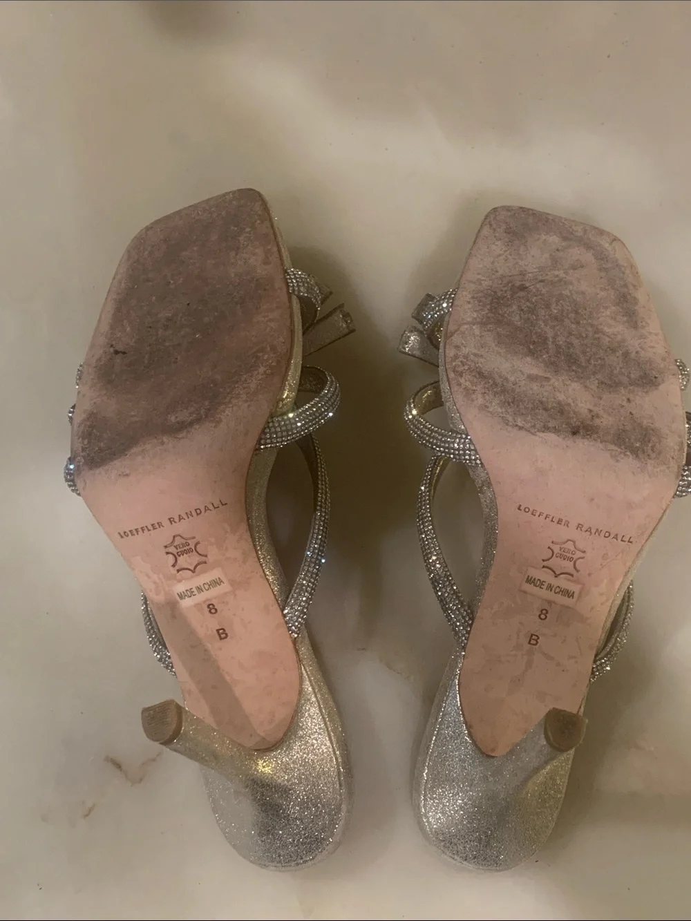 Loeffler Randall Mikel Silver Strass Bow Sandals Size 8 B